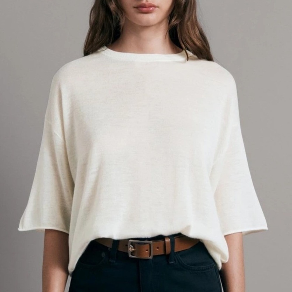Rag & Bone Mandee Cashmere Crew Short Sleeve Oversized Tee Womens Sz Small Cream